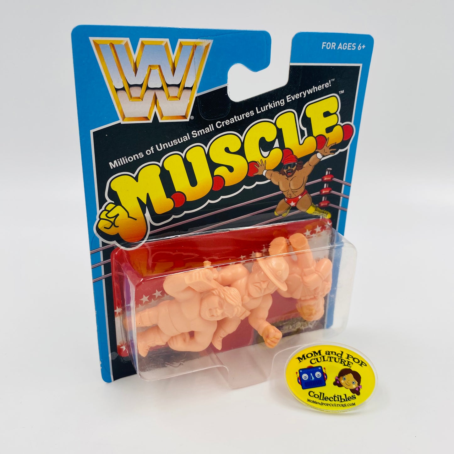 M.U.S.C.L.E. WWE Sgt. Slaughter, “Million Dollar Man” Ted DiBiase & “Hacksaw” Jim Duggan carded 2” figurine 3-pack (2017) Mattel & Super7