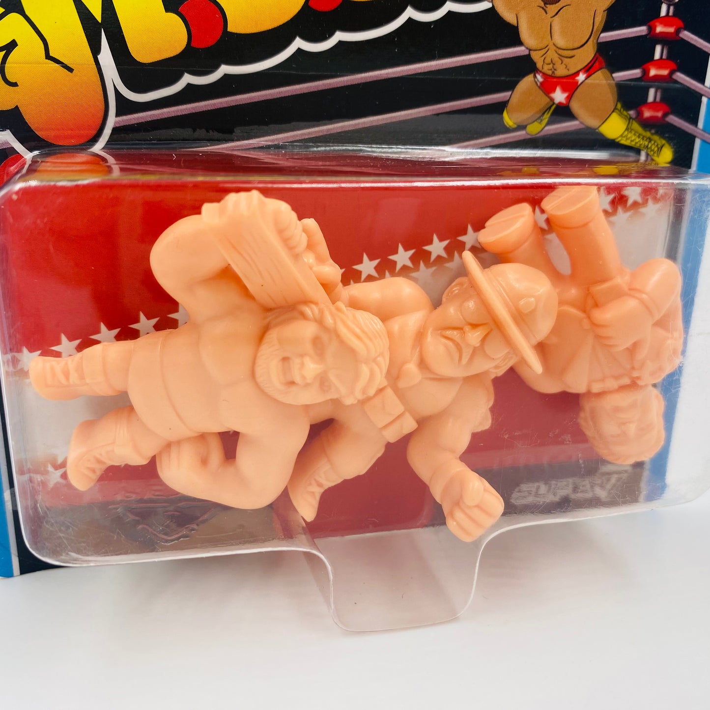 M.U.S.C.L.E. WWE Sgt. Slaughter, “Million Dollar Man” Ted DiBiase & “Hacksaw” Jim Duggan carded 2” figurine 3-pack (2017) Mattel & Super7