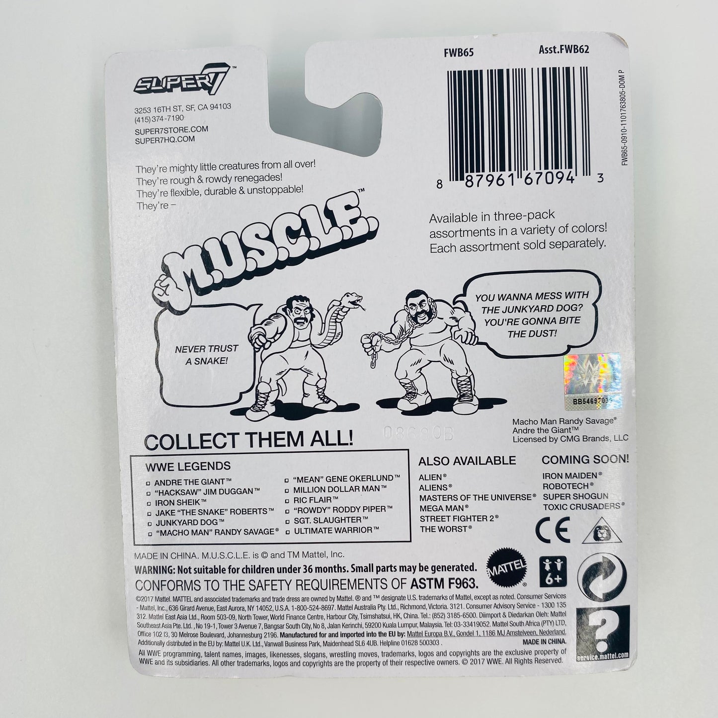 M.U.S.C.L.E. WWE Ultimate Warrior, Jake “The Snake” Roberts & Junkyard Dog 2” figurine 3-pack (2017) Mattel & Super7
