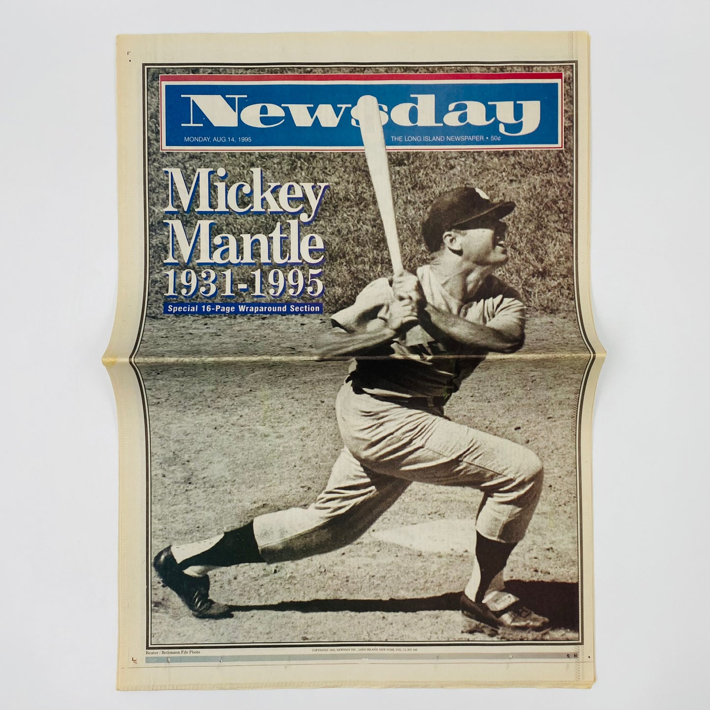 Newsday “The Long Island Newspaper” Monday, Aug. 14, 1995 Mickey Mantle Tribute 1931-1995