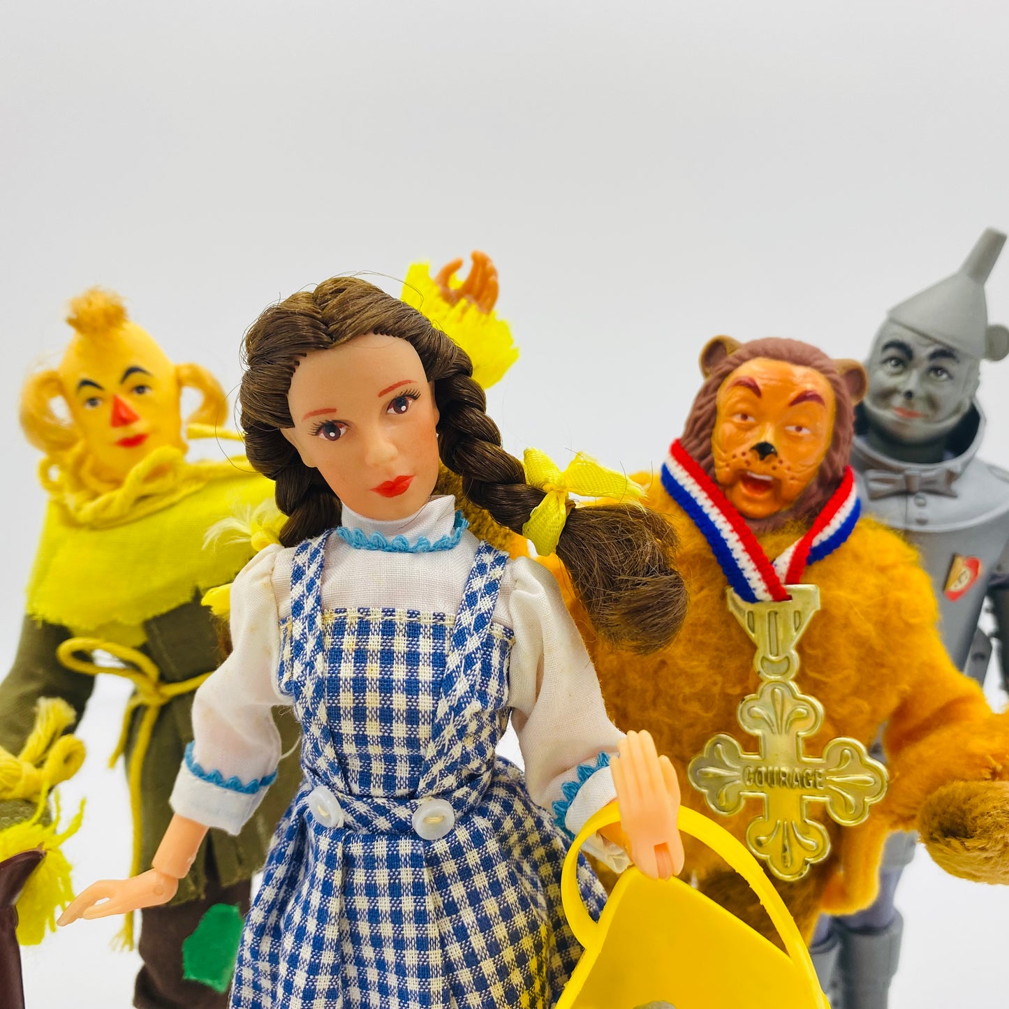 Wizard of Oz Dorothy Gale with Toto, Scarecrow, Tin Man & the Cowardly Lion loose 8” action figures (1975) MEGO