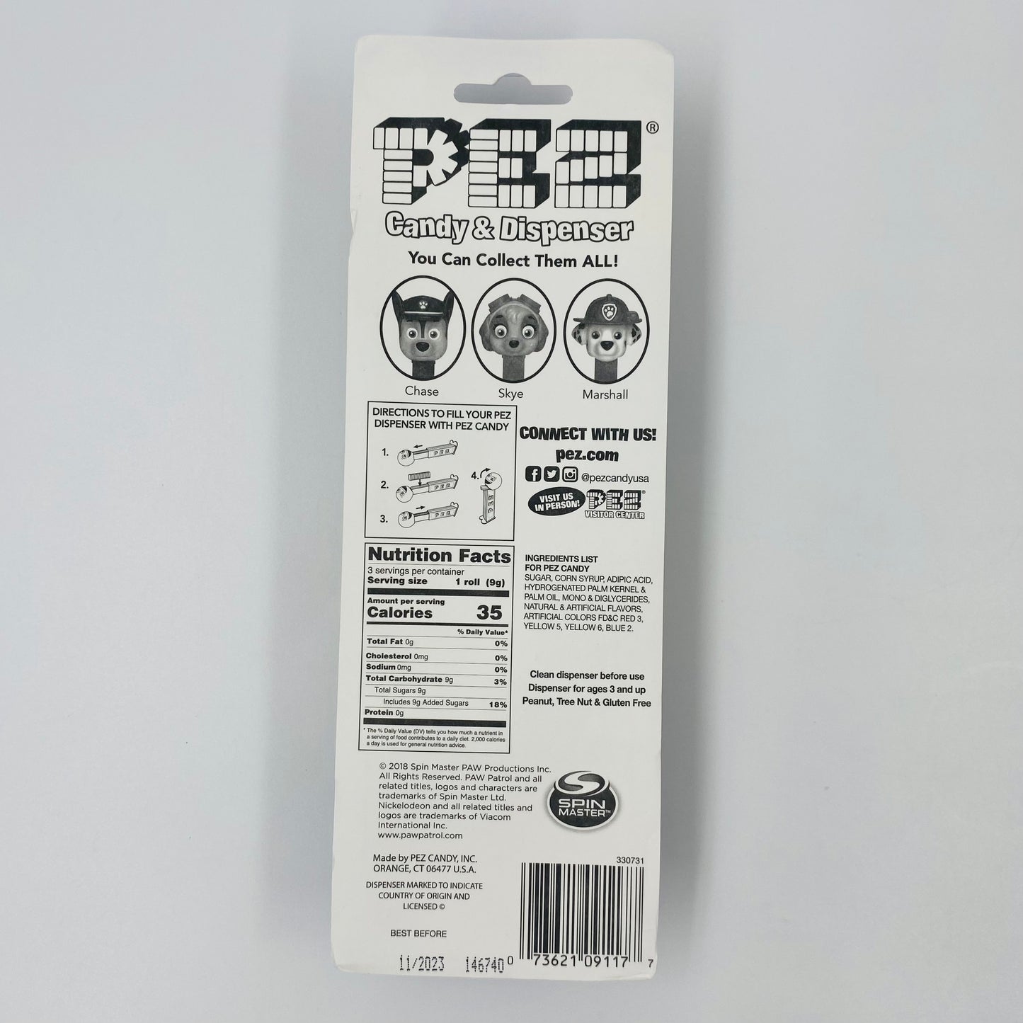 Paw Patrol Rubble PEZ dispenser (2018) carded 7.5 China