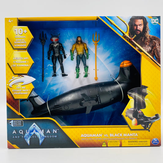 Aquaman and the Lost Kingdom Aquaman VS Black Manta Battle Set boxed 4” action figure and vehicle 3-pack (2023) Spin Master