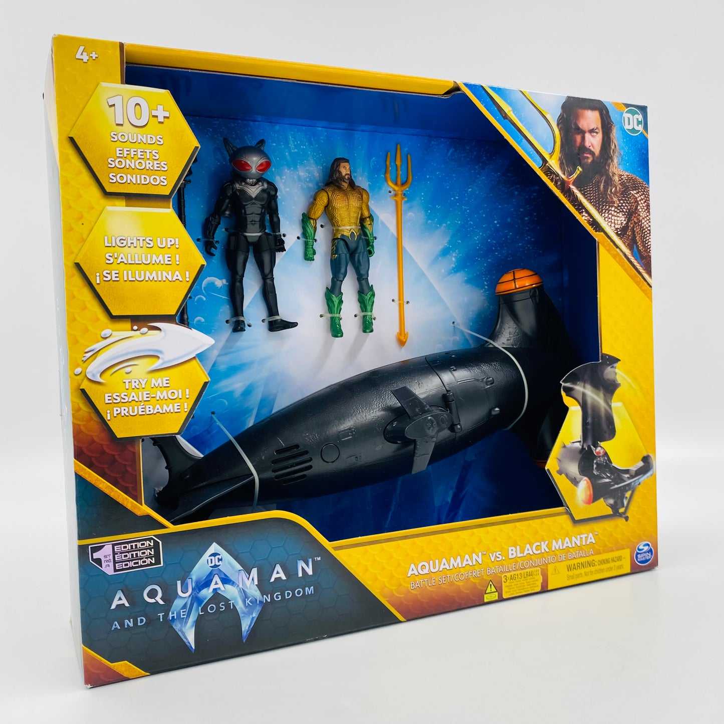 Aquaman and the Lost Kingdom Aquaman VS Black Manta Battle Set boxed 4” action figure and vehicle 3-pack (2023) Spin Master