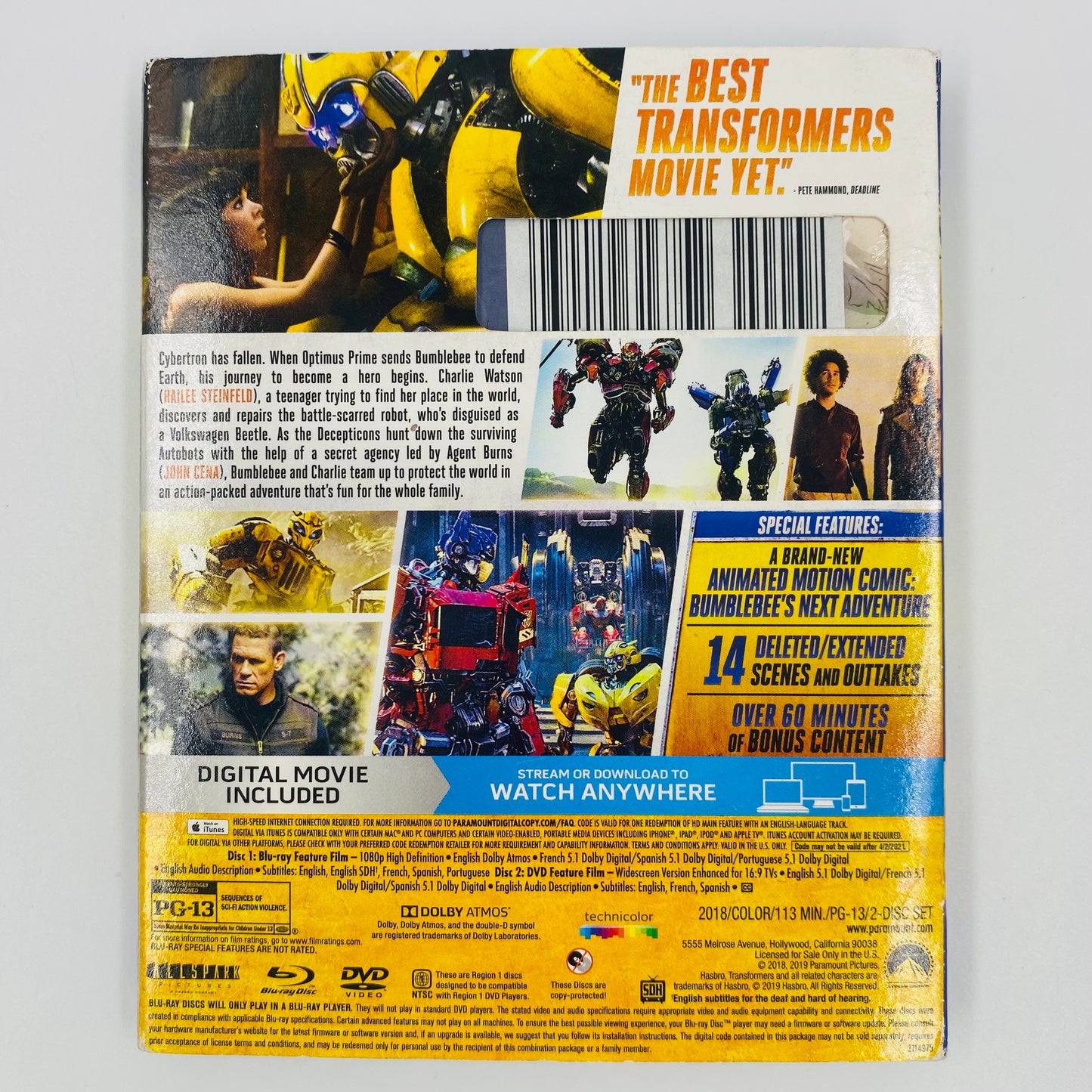 Bumblebee sealed Blu-Ray + DVD + Digital (2019) Paramount
