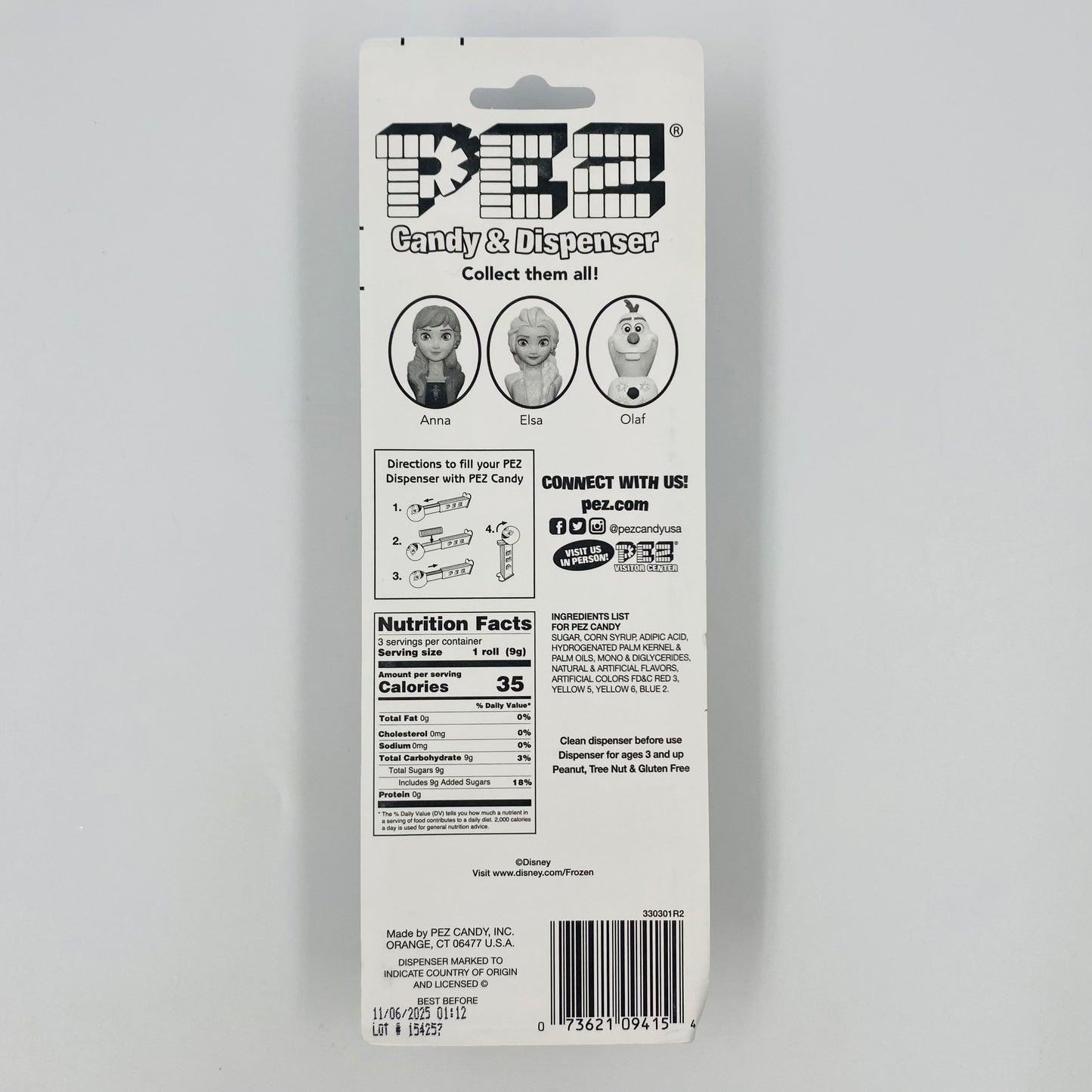 Frozen II Olaf PEZ dispenser (2019) carded 7.5 China