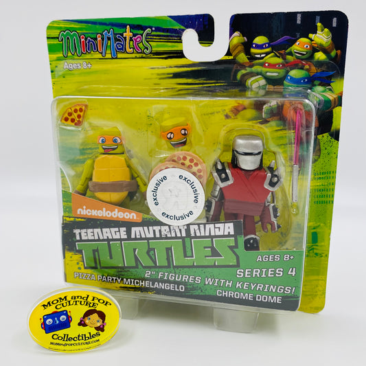Minimates Teenage Mutant Ninja Turtles series 4 Pizza Party Michelangelo & Chrome Dome carded 2" action figures with keyrings (2016) Diamond Select Toys & Art Asylum