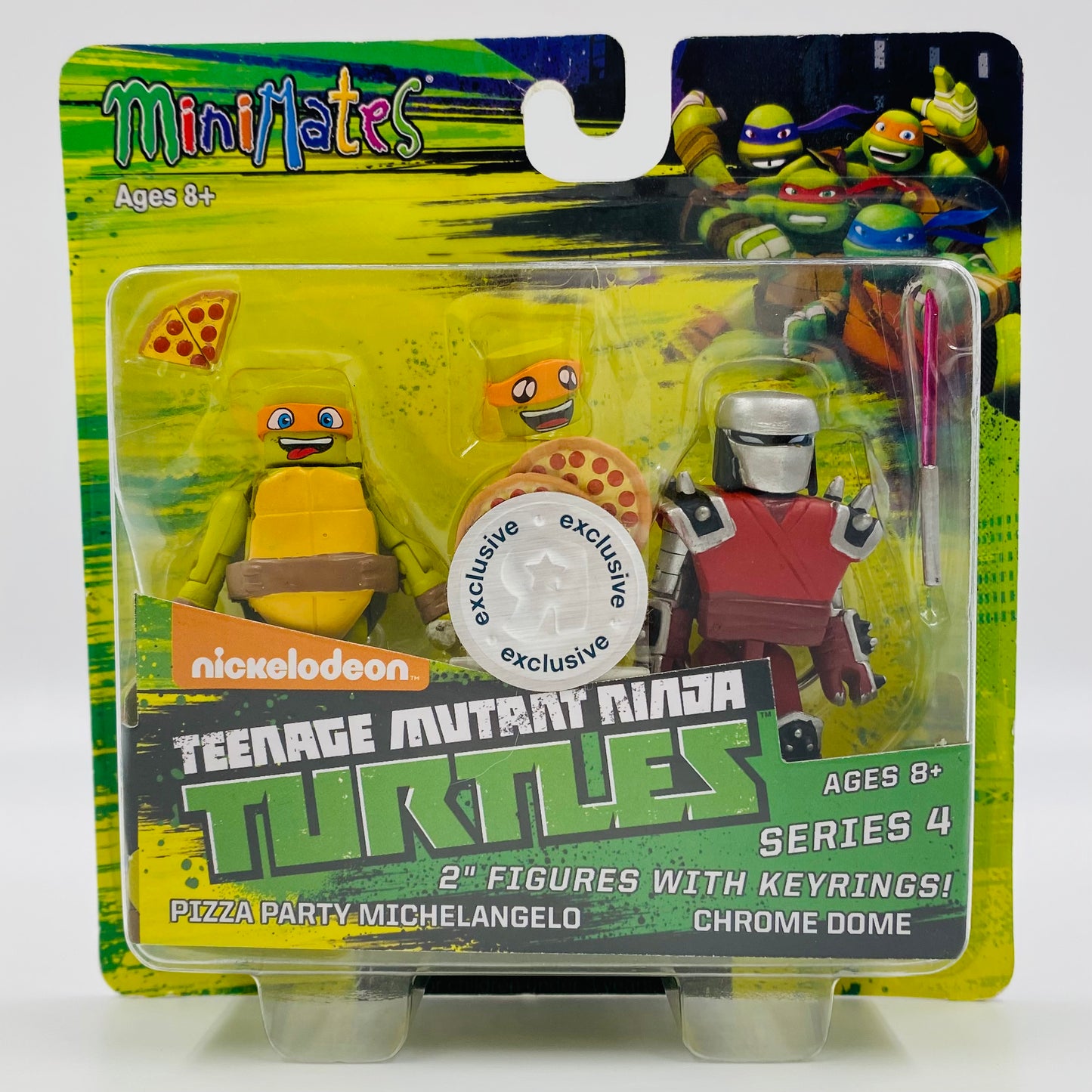 Minimates Teenage Mutant Ninja Turtles series 4 Pizza Party Michelangelo & Chrome Dome carded 2" action figures with keyrings (2016) Diamond Select Toys & Art Asylum