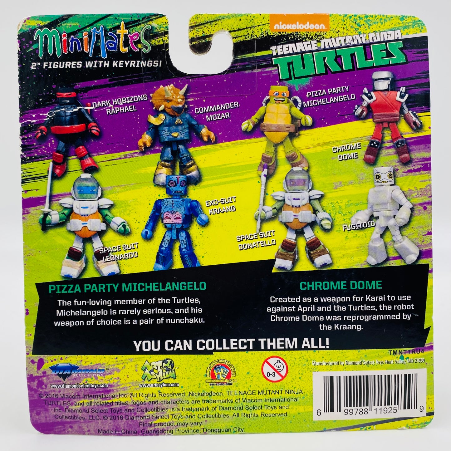 Minimates Teenage Mutant Ninja Turtles series 4 Pizza Party Michelangelo & Chrome Dome carded 2" action figures with keyrings (2016) Diamond Select Toys & Art Asylum