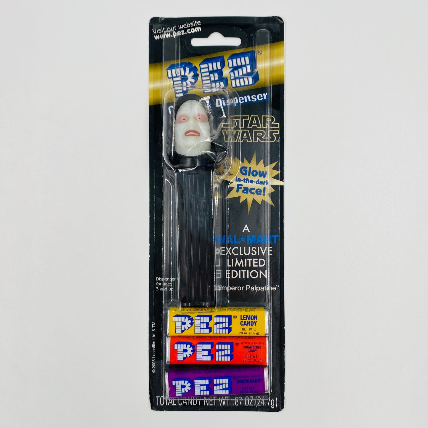 Star Wars Emperor Palpatine Glow in-the-dark Face PEZ dispenser (2005) carded 5.9 China