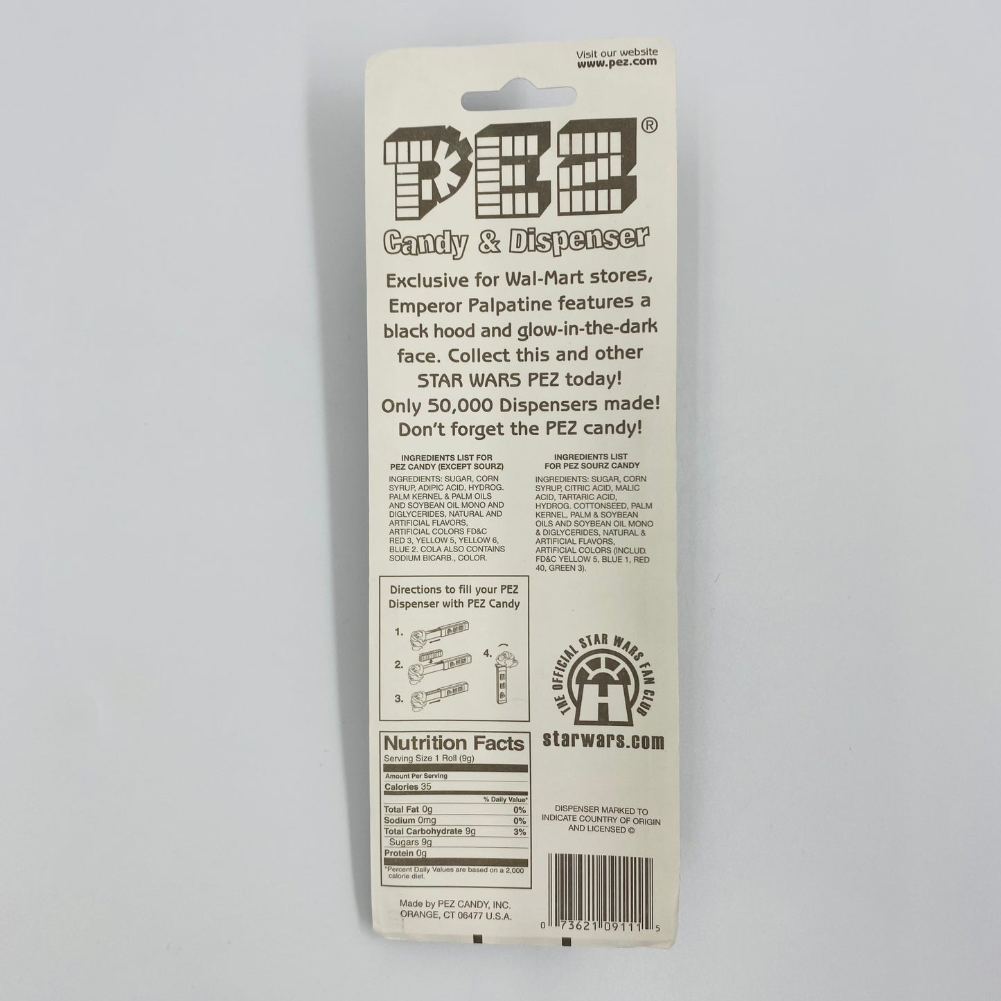 Star Wars Emperor Palpatine Glow in-the-dark Face PEZ dispenser (2005) carded 5.9 China