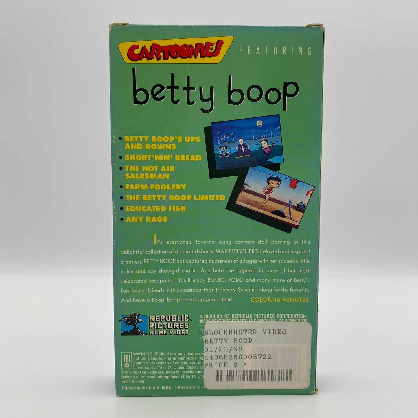 Cartoonies featuring Betty Boop VHS tape (1989) Republic Pictures Home Video