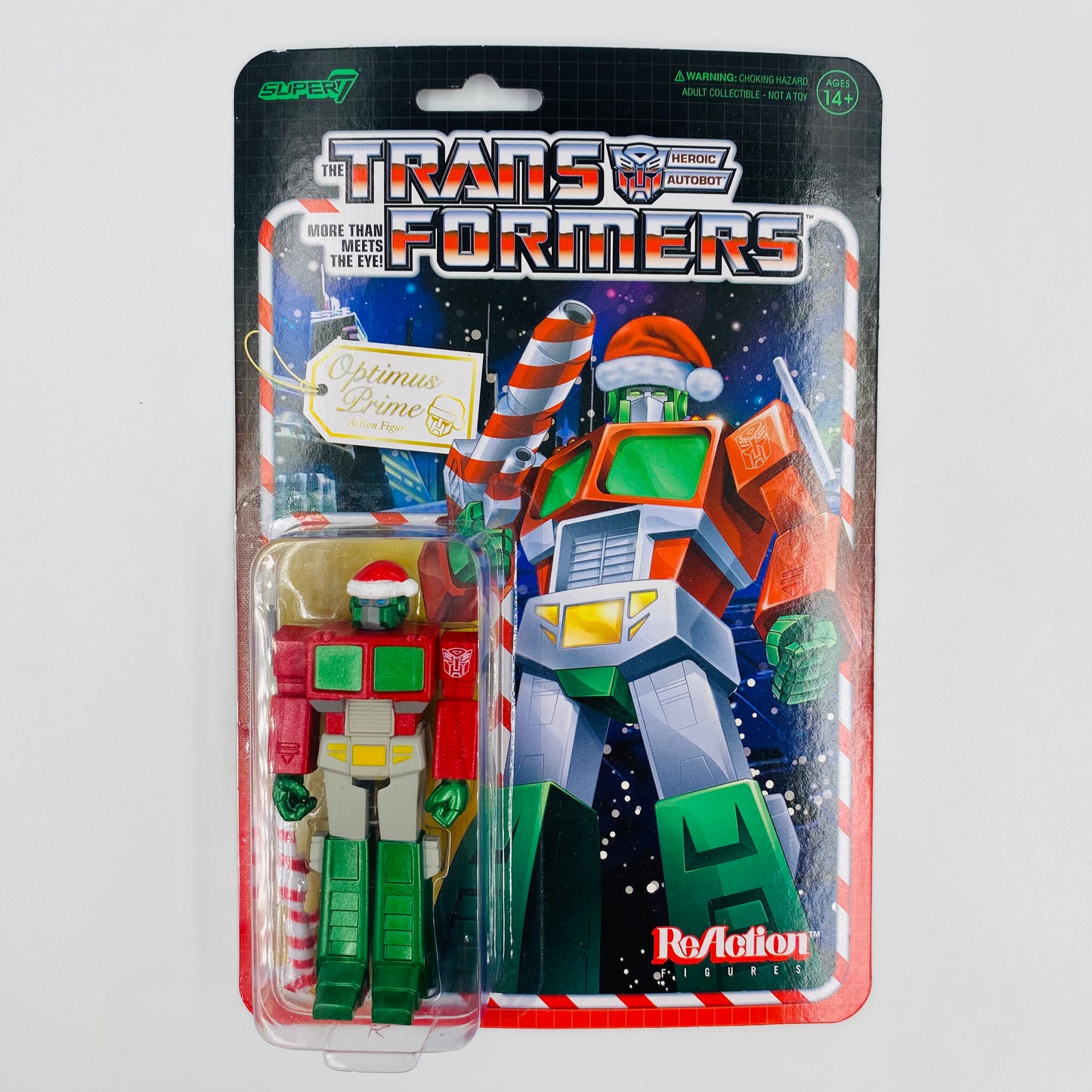 ReAction Figures Transformers Santa Optimus Prime carded 3.75” action figure (2021) Super 7