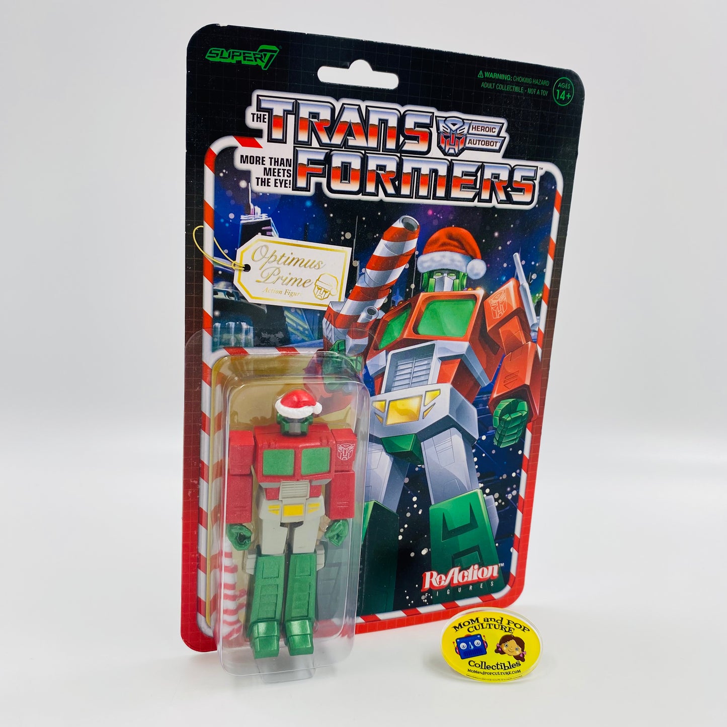 ReAction Figures Transformers Santa Optimus Prime carded 3.75” action figure (2021) Super 7