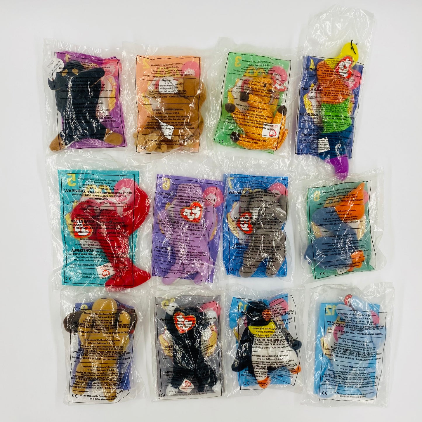 Teenie Beanie Babies complete set of 12 McDonald's Happy Meal bean bag plush toy animals (1998) bagged