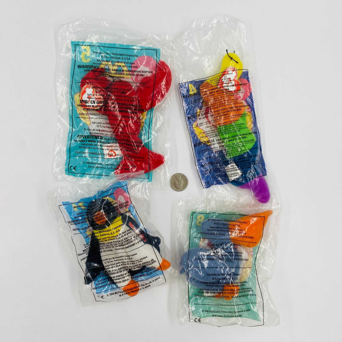 Teenie Beanie Babies complete set of 12 McDonald's Happy Meal bean bag plush toy animals (1998) bagged