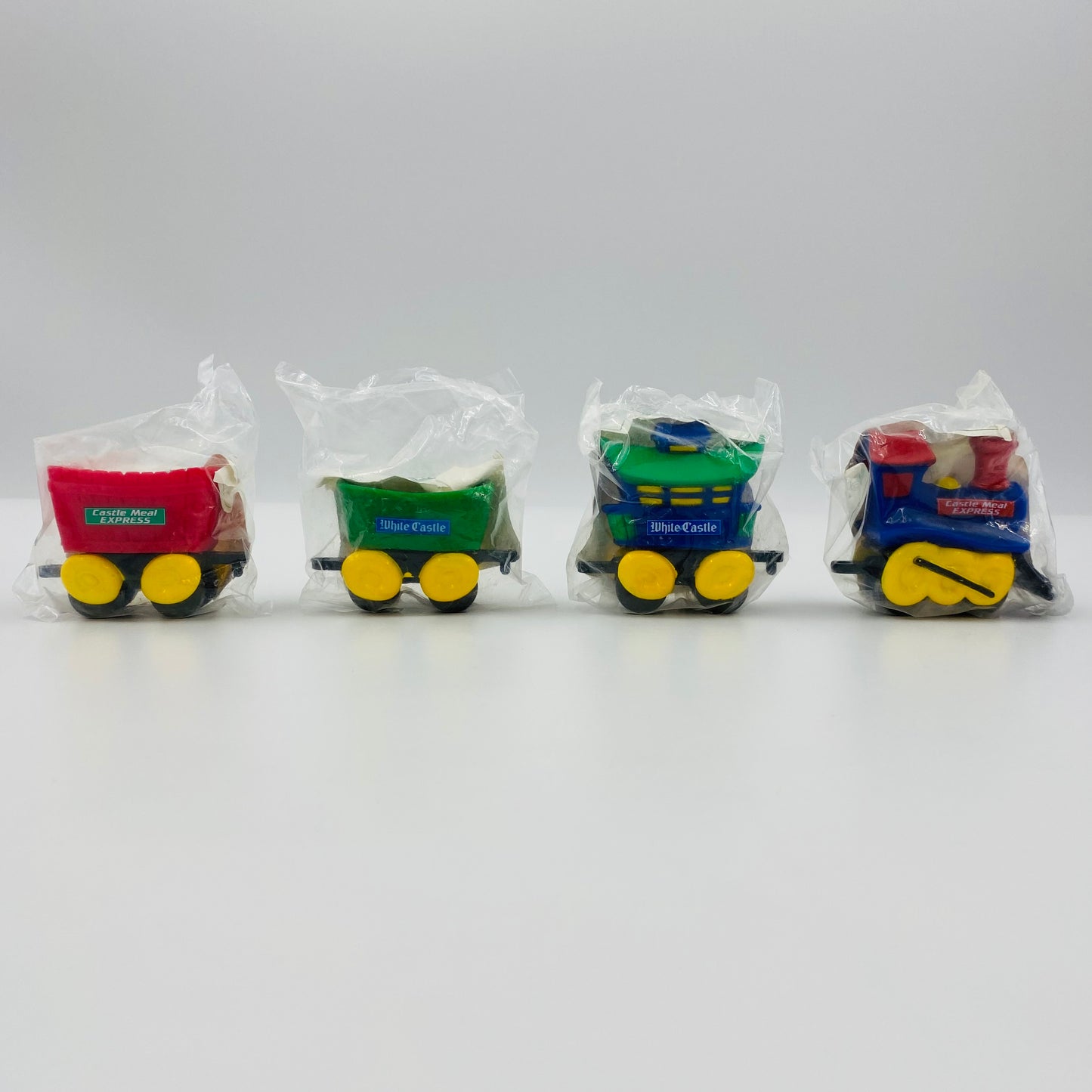 White Castle Train Set complete set of 4 White Castle Kid's Castle Meal toys (1994) bagged