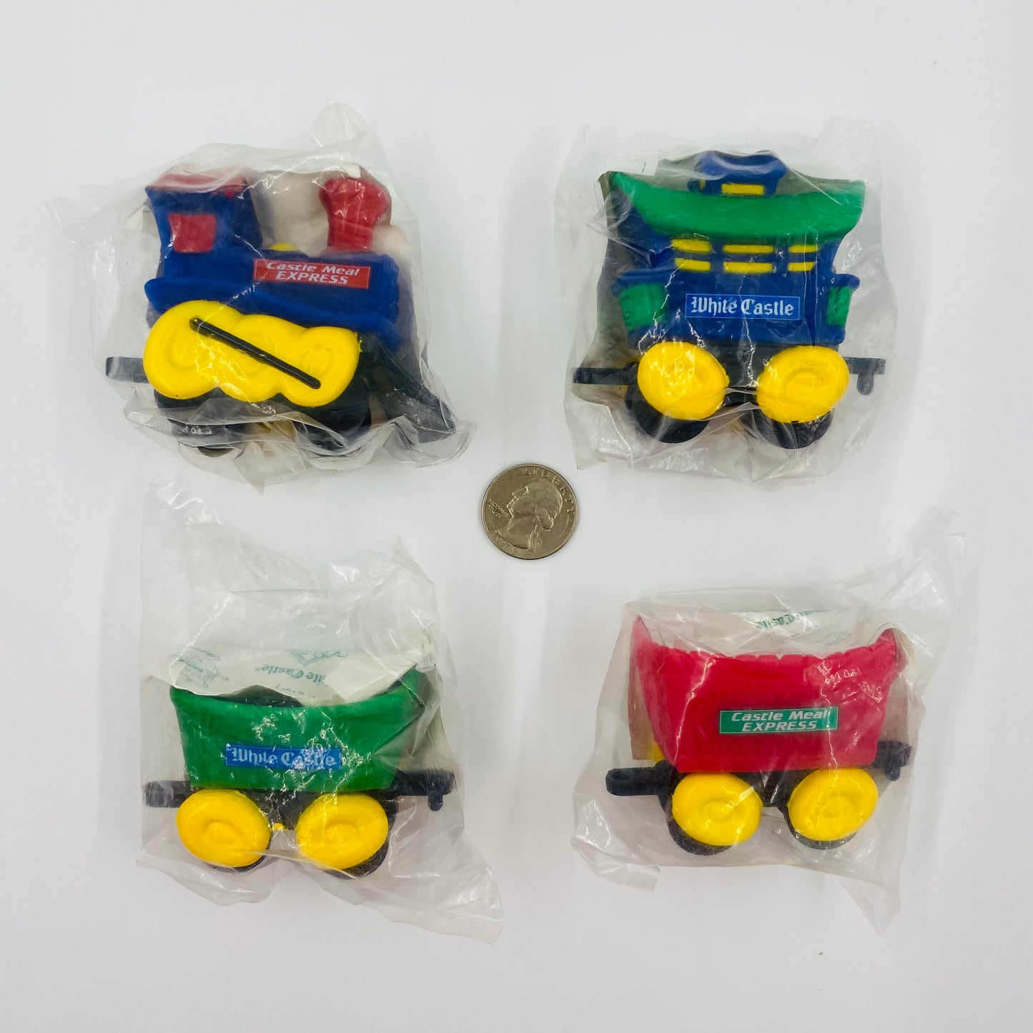 White Castle Train Set complete set of 4 White Castle Kid's Castle Meal toys (1994) bagged