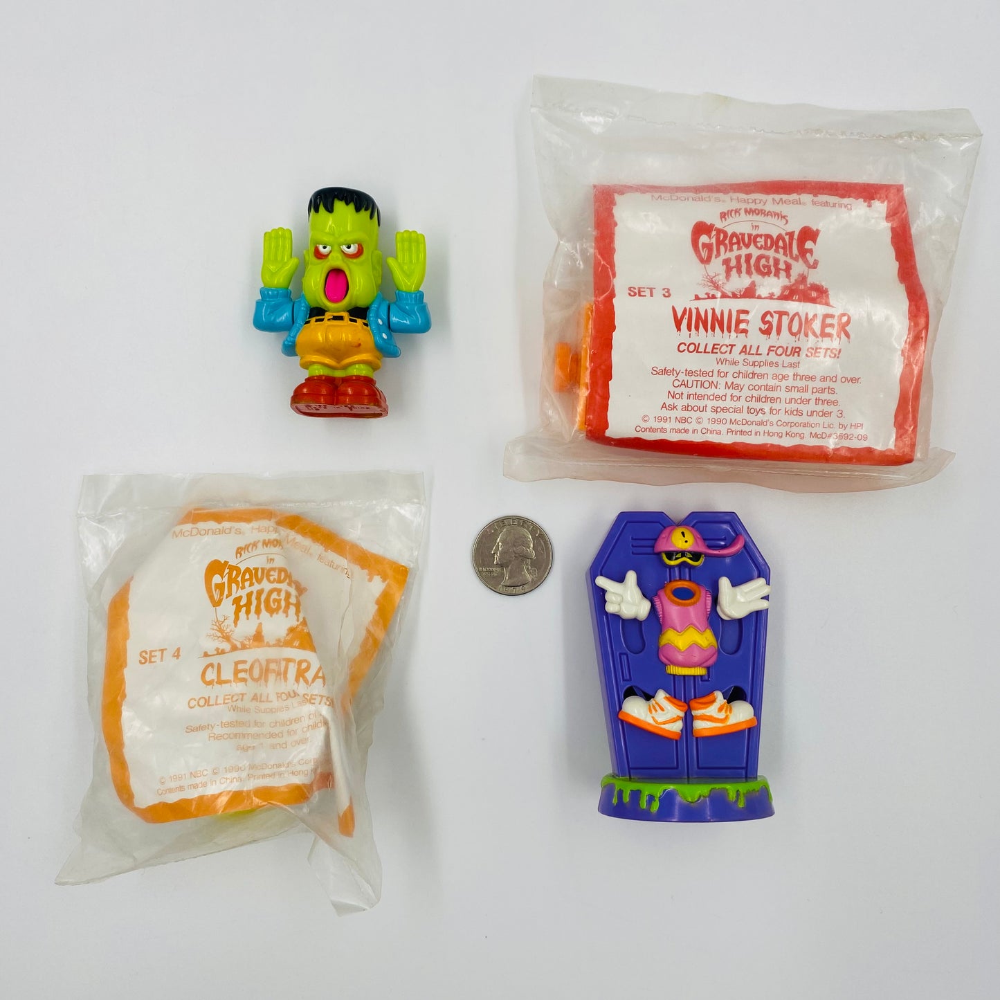 Gravedale High complete set of 4 McDonald's Happy Meal toys (1991) loose & bagged