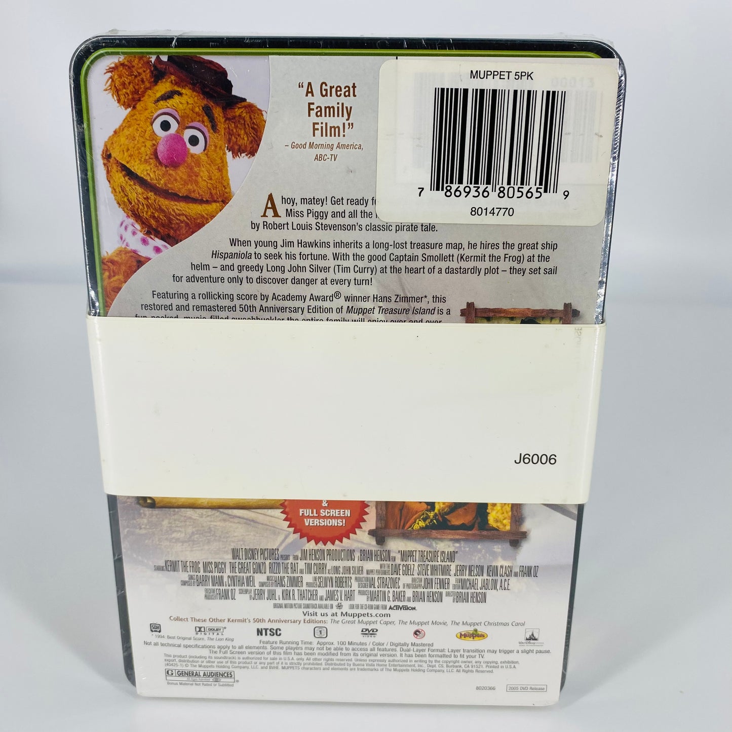 The Muppet Movie, Muppet Treasure Island & The Muppet Show Seasons 1-3 DVD's, 2 activity sets, 2 tin cases, 1 sticker sheet, 1 notepad, 2 pencils, and 1 pencil sharpener