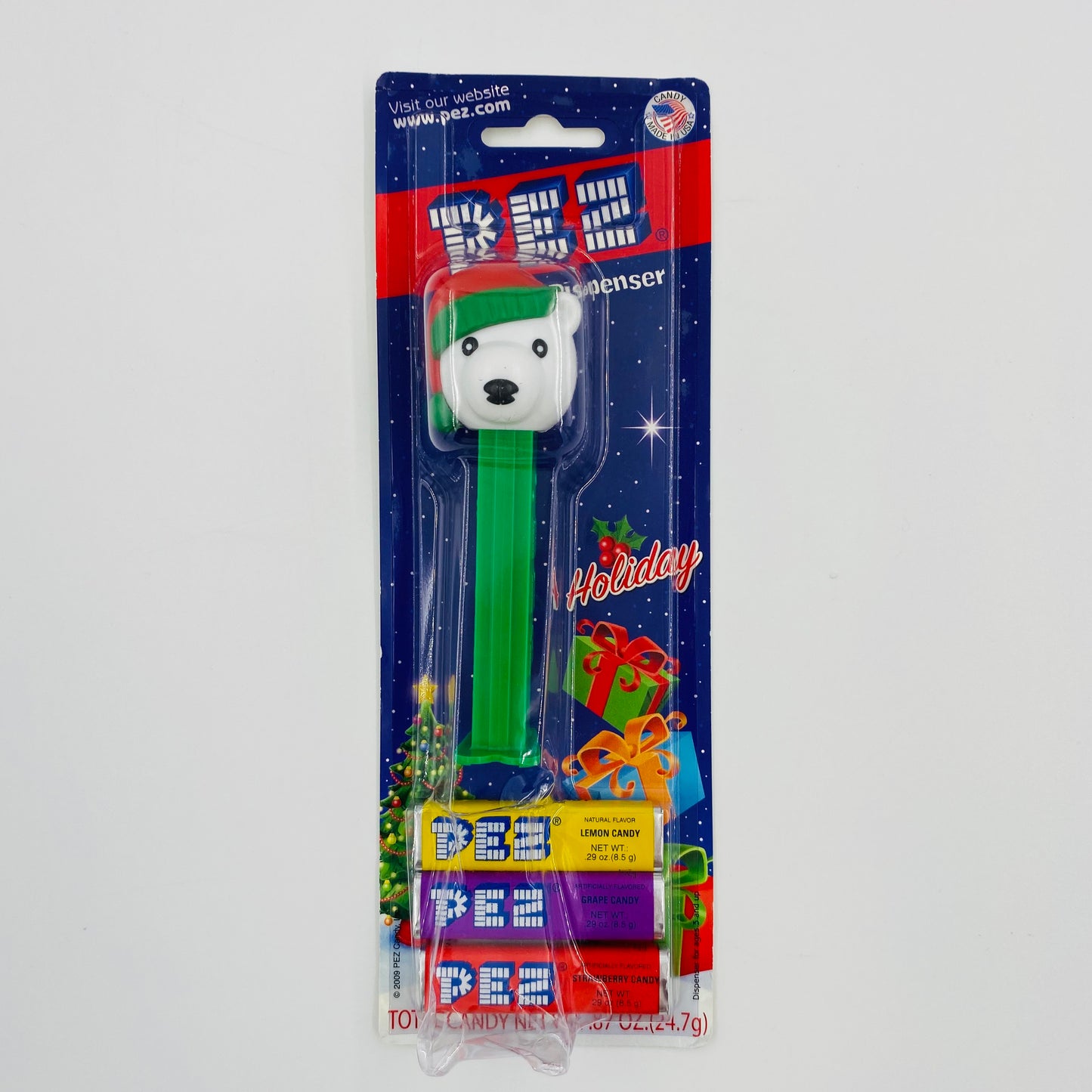 Christmas Winter Polar Bear with winter hat PEZ dispenser (2009) carded