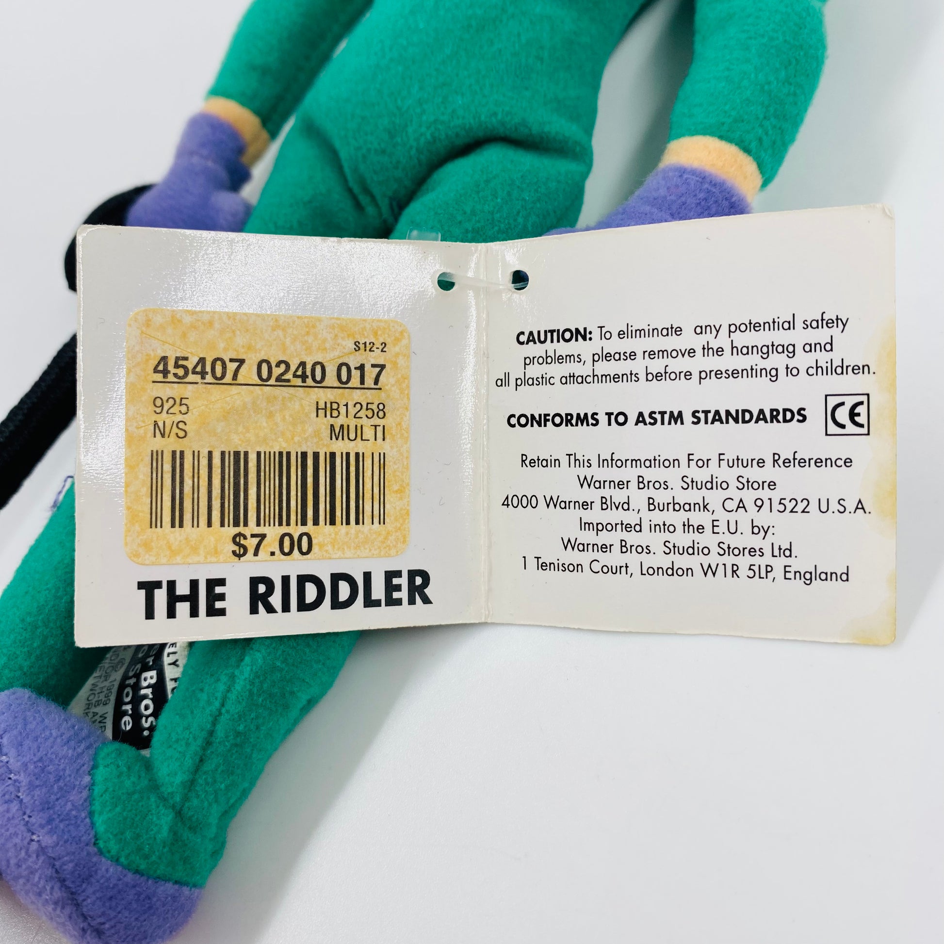 The Riddler Plush Warner Bros. Studio Store Riddler bean bag plush (1999) WB/DC – Mom and ...
