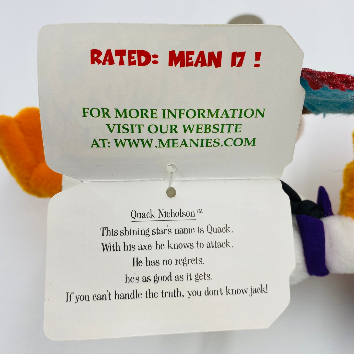 InFamous Meanies: Quack Nicholson plush beanie (1997,1998) The Idea Factory