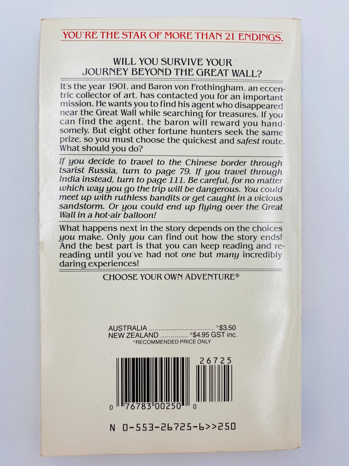 Choose Your Own Adventure book 73: Beyond the Great Wall