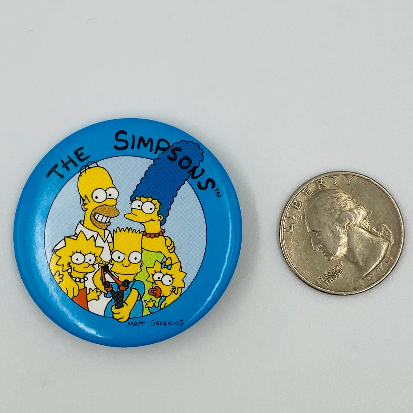 The Simpsons Slingshot Family Portrait pinback button (1989)