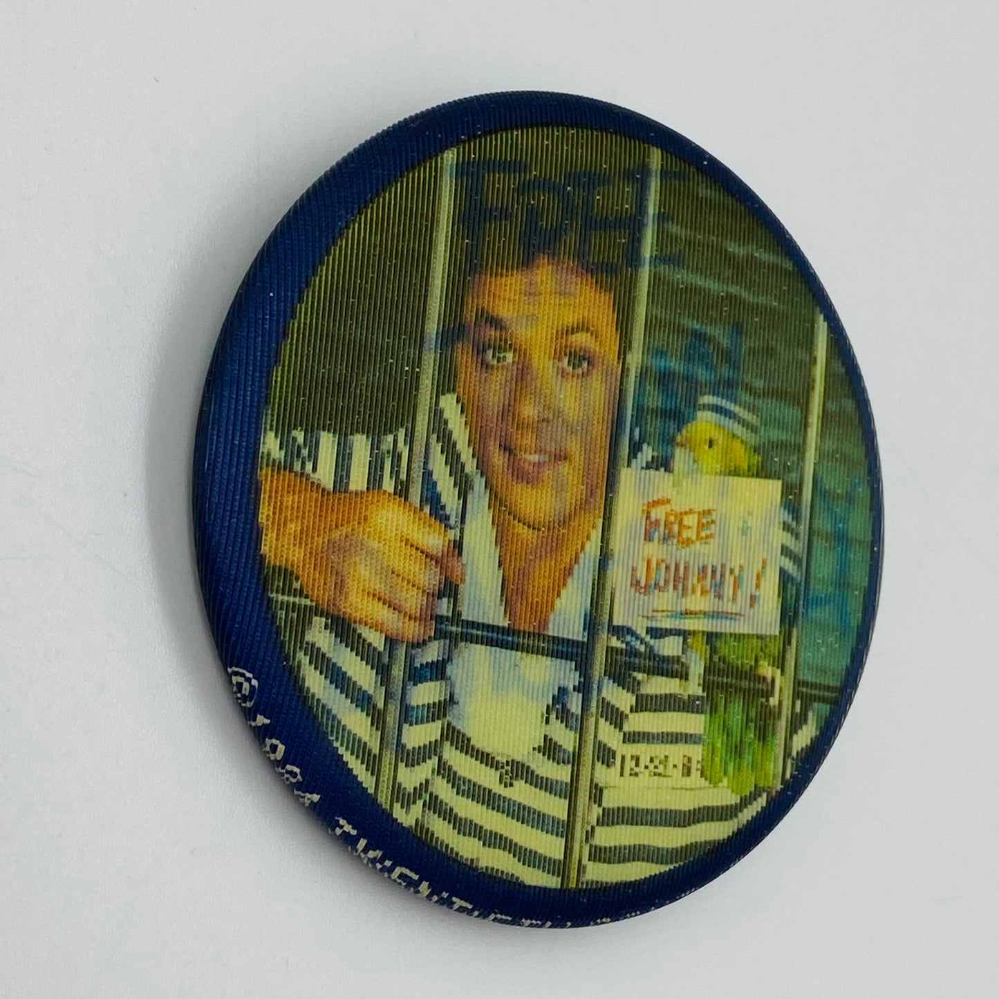 Johnny Dangerously: Free Johnny Dangerously lenticular promo pinback button (1984)